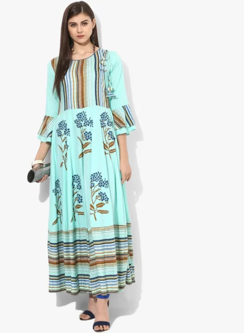 Stripe Bodice & Hem Block Printed Kurti