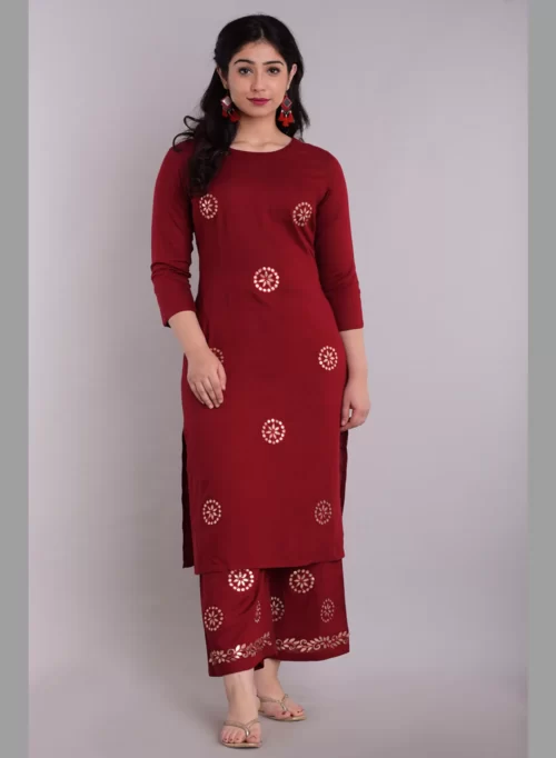 Straight Embroidery Kurti With Palazzo Set