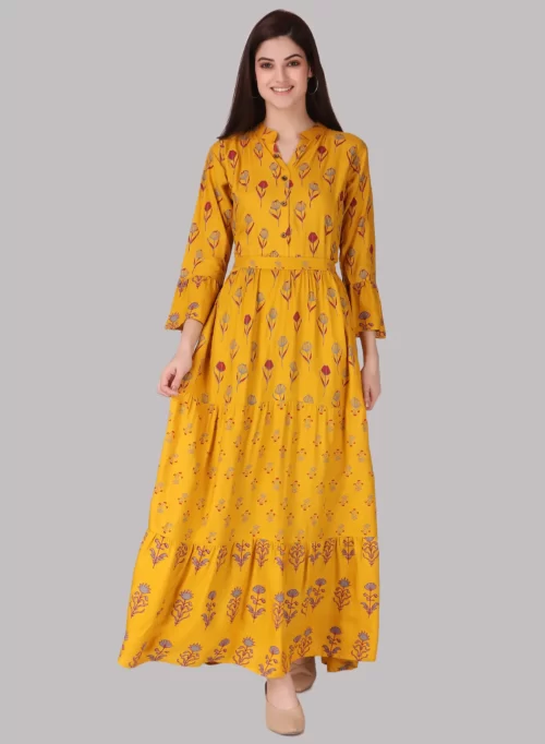 Yellow Color Long Printed Gown