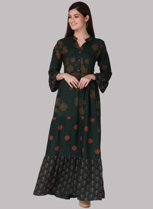 Lunar Green Long Printed Gown