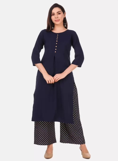 Dark Blue Kurti with Palazzo Set