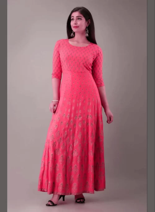 Gold Printed Anarkali Style Gown