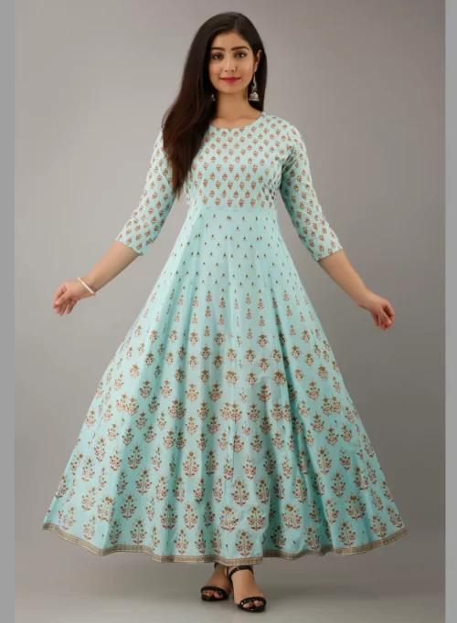 Gold Printed Anarkali Style Gown