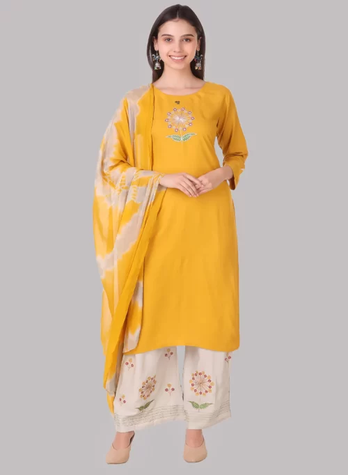 Saffron Kurti with Palazzo & Dupatta Set