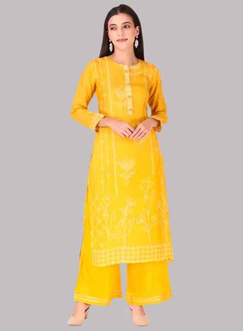 Gold Designer Kurti with Bottom
