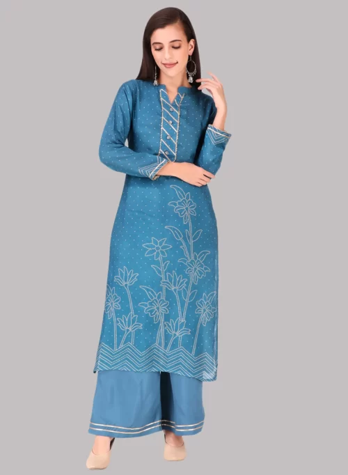 Blue Designer Kurti with Bottom