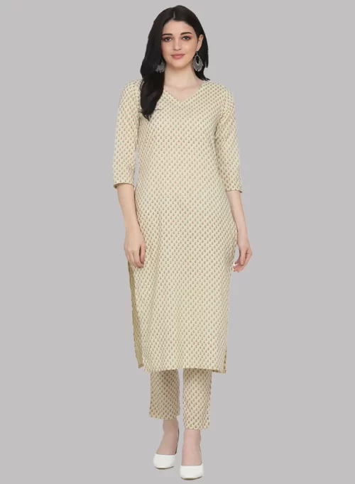 Lime Color Printed Kurti with Bottom