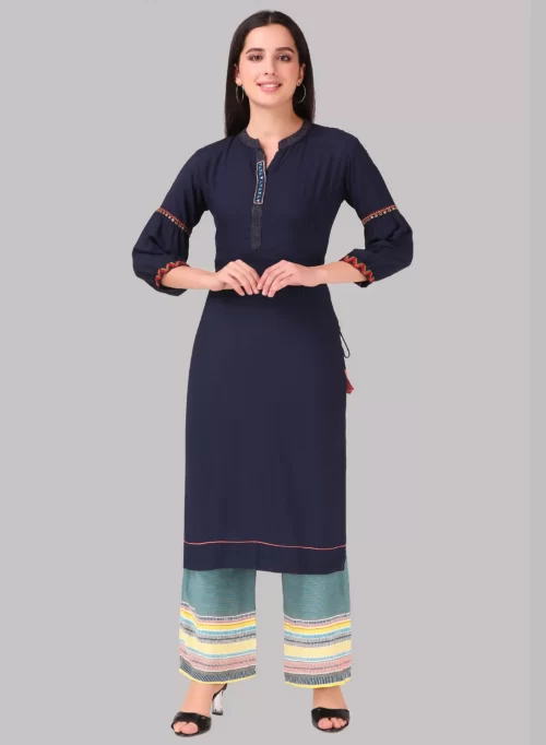 Blue Embroidery Kurti with Bottom
