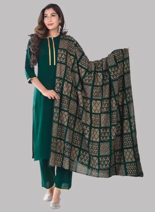 Gold Print Kurti with Bottom & Dupatta