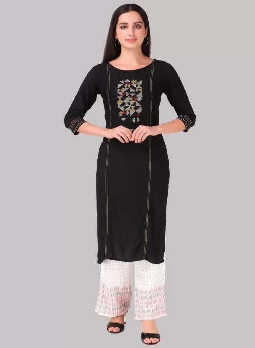 Black Embroidery Kurti with Bottom