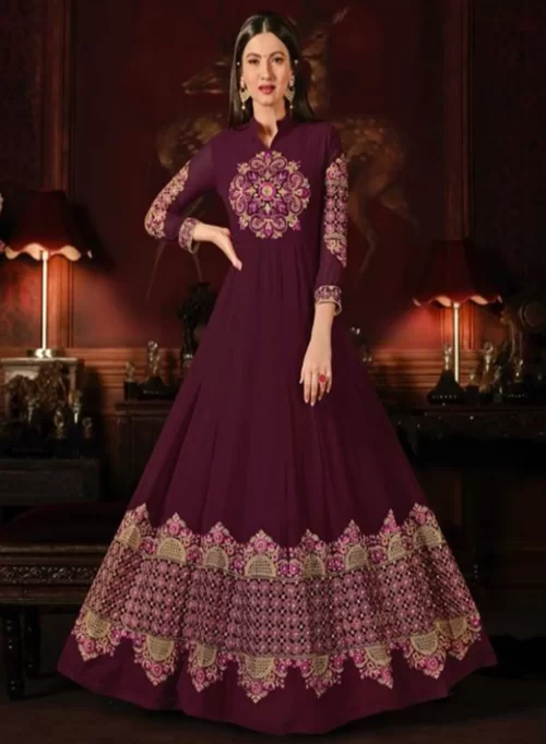 Wine Berry Party Wear Designer Gown