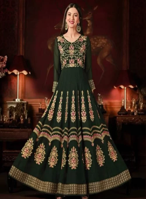 Racing Green Party Wear Gown
