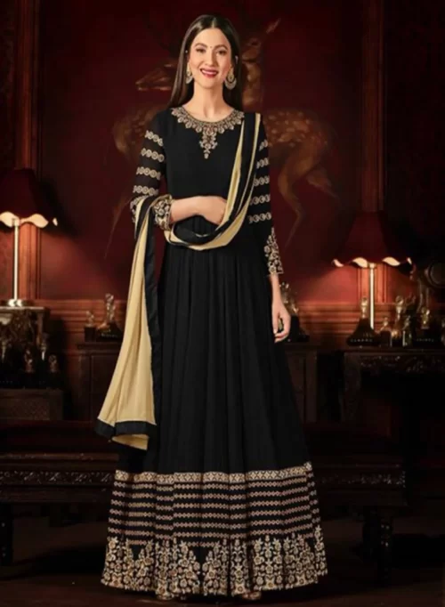 Onyx Black Party Wear Gown with Dupatta