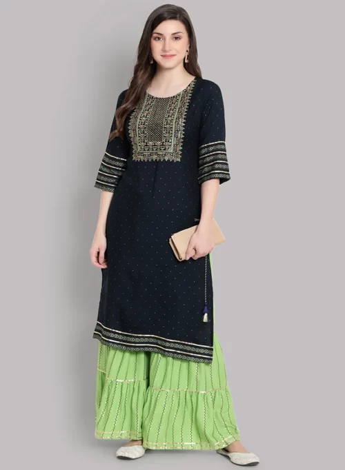 Bluish Cyan Kurti with Flair Palazzo